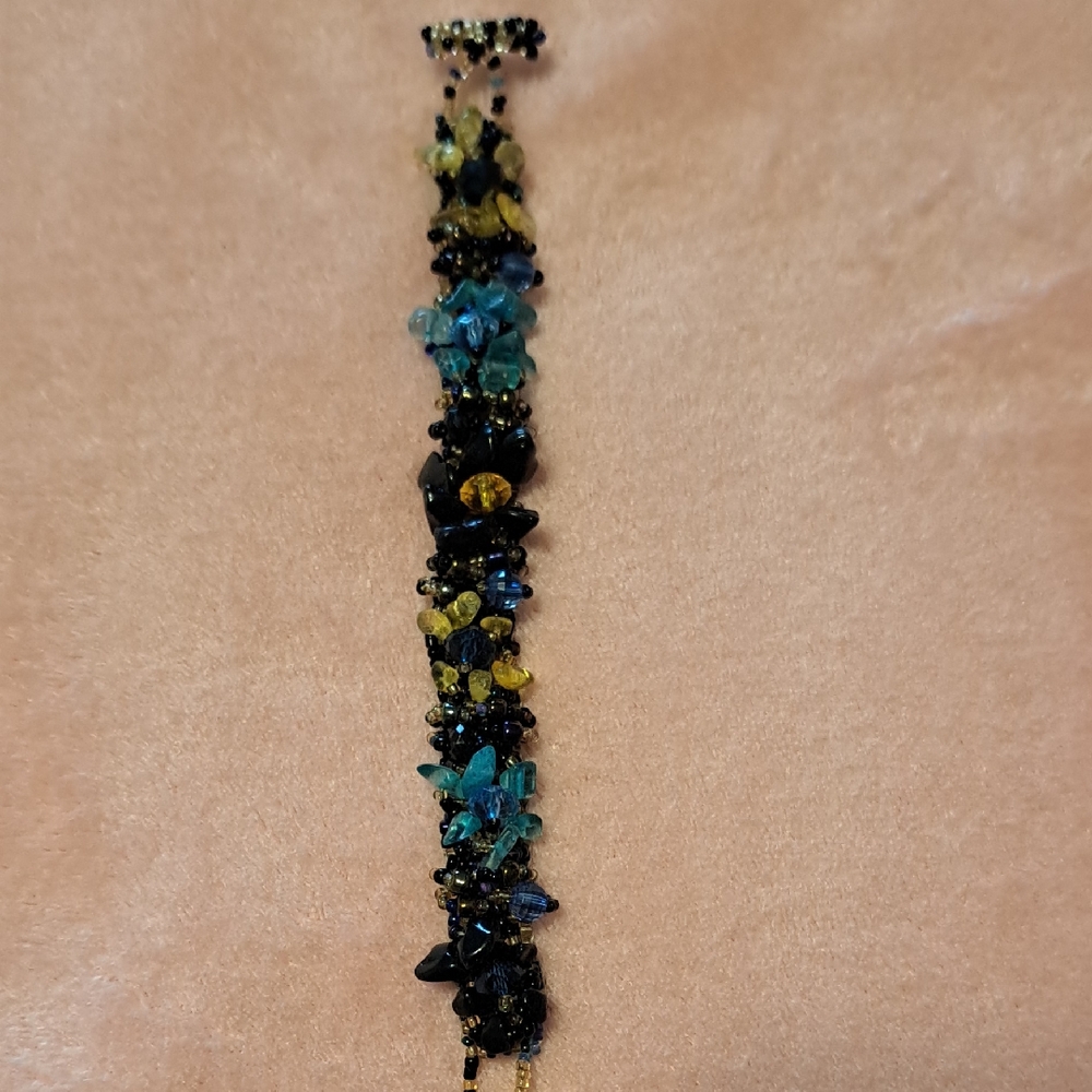 Beaded Bracelet with Black, Yellow, and Blue Accents